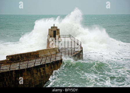 a stormy sea at portreath in cornwall, uk Stock Photo