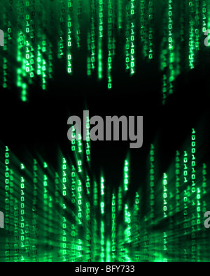 Glowing binary code data digits flowing on computer display Stock Photo