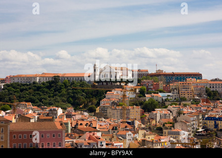 View east (Convento Nossa Senhora da Graca) from Miradouro (Jardim) de Sao Pedro de Alcantara, Lisbon, Portugal, Easter 2009 Stock Photo