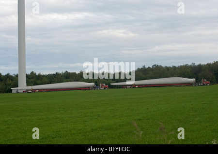 wind mill blade mounted on truck Stock Photo