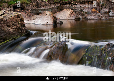 Small area of the Achness waterfalls along the River Cassley at Glen Cassley, Sutherland, Scotland Stock Photo