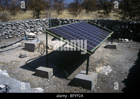 Solar powered borehole pump in Namibian desert Stock Photo