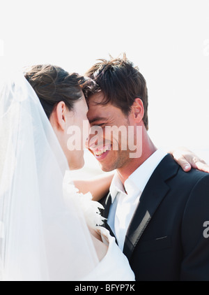 bride and groom laughing Stock Photo