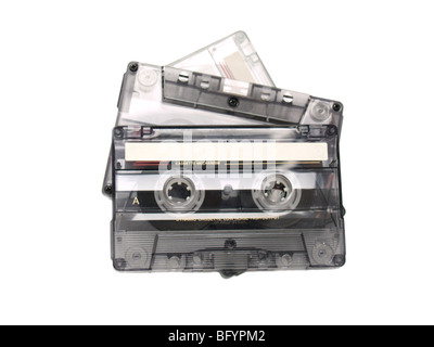Three recordable audio tapes. Isolated over white. Stock Photo