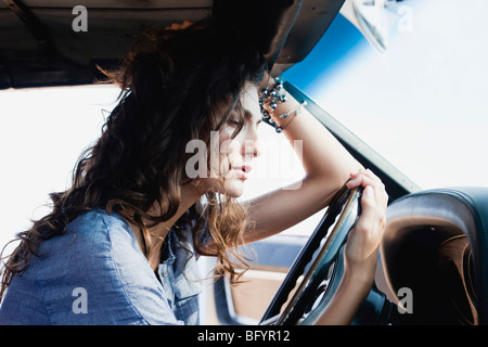 woman sitting in car Stock Photo