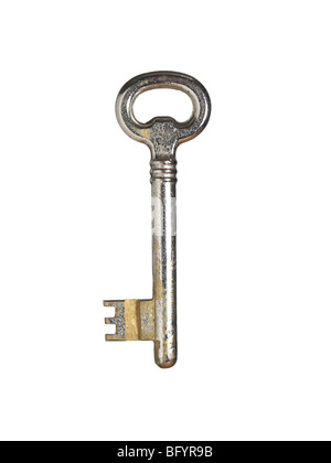 A rusted old fashion key isolated over a white background. Stock Photo