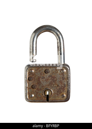 An old opened padlock with key isolated on a white background Stock ...