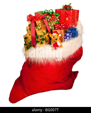 A Christmas sack of toys stripped on white, Santa sack. Santa sack of toys Stock Photo