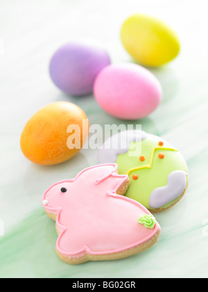 Easter bunny and egg cookies with eggs Stock Photo