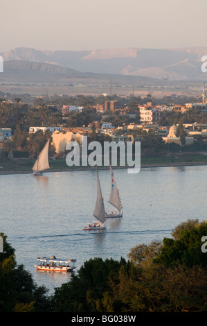 Feluccas on river Nile at dawn near Luxor Stock Photo