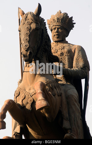 Emperor Menelik statue, Piazza addis ababa, ethiopia Stock Photo