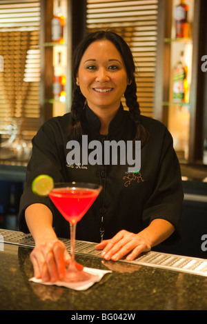 bartender serving a martini, Root 246 Restaurant, Solvang, California, United States of America Stock Photo