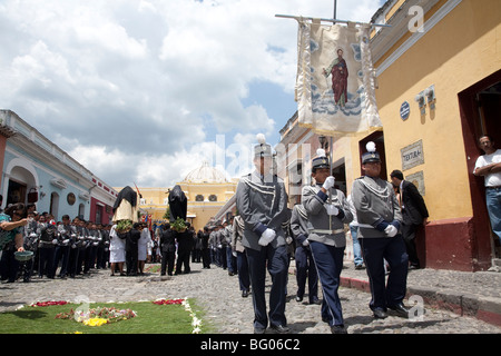 Procession in honour of Virgin Mary during Semana Santa in Antigua Guatemala. Stock Photo