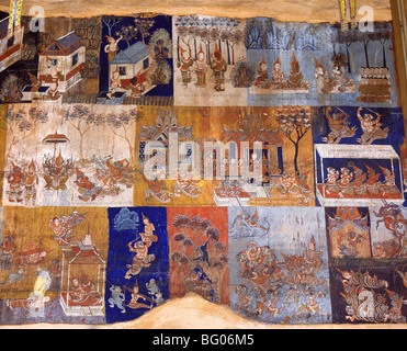 19th century temple murals at Wat Bo, Siem Reap, Cambodia, Indochina, Southeast Asia, Asia Stock Photo