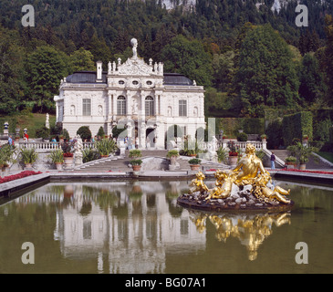 Schloss Linderhof in the Graswang Valley, built between 1870 and 1878 for King Ludwig II, Germany, Europe Stock Photo