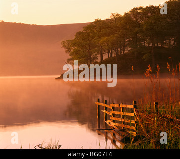 Mist rising on Derwent Water at dawn, Lake District National Park, Cumbria, England, United Kingdom, Europe Stock Photo