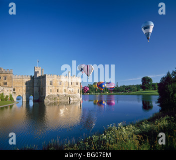 Hot air balloons taking off from Leeds Castle grounds, Kent, England, United Kingdom, Europe Stock Photo