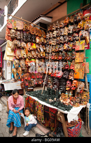 Stall selling masks at the market of Chichicastenango Guatemala. Stock Photo