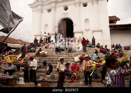 The steps leading towards Santo Tomas church at the market of Chichicastenango Guatemala. Stock Photo