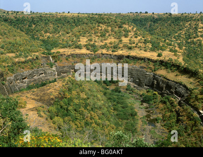 View of Ajanta Caves, UNESCO World Heritage Site, Maharashtra, India, Asia Stock Photo