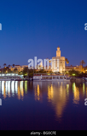 Buildings at the waterfront, Torre Del Oro, Seville, Spain Stock Photo