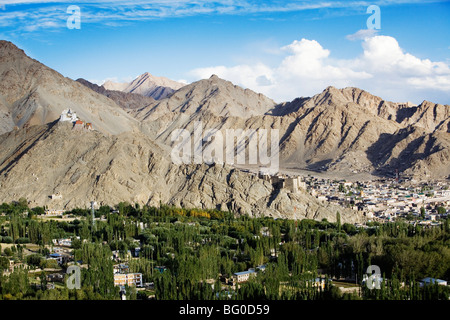 View of Namgyal Tsemo Gompa rising above Leh, the capital of Ladakh, India. Stock Photo