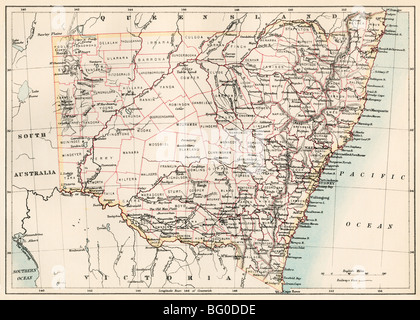 Map of New South Wales, Australia, 1870s. Color lithograph Stock Photo