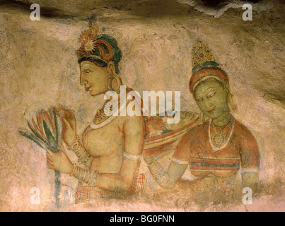 Mural at Sigiriya, the 5th century rock citadel, UNESCO World Heritage Site, Sri Lanka, Asia Stock Photo