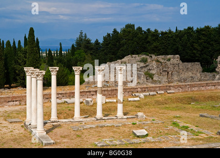 View of the Asklepieion a healing temple sacred to the god Asclepius on the Greek island of Kos in the Dodecanese Stock Photo