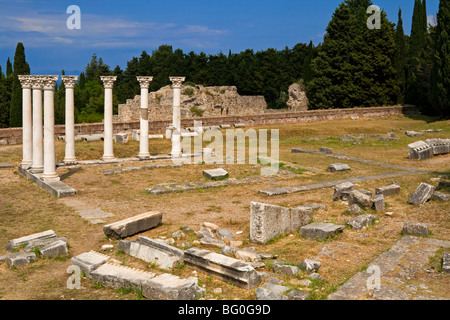 View of the Asklepieion a healing temple sacred to the god Asclepius on the Greek island of Kos in the Dodecanese Stock Photo