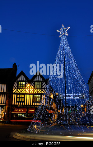 Bridge Street with Christmas lights, Stratford-upon-Avon, Warwickshire, England, UK Stock Photo