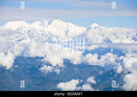 View of Kanchenjunga, Kangchendzonga range from Batasia Loop, Darjeeling, West Bengal, India, Asia Stock Photo