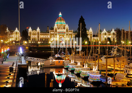 Christmas lights in inner harbour and Legislative buildings-Victoria, British Columbia, Canada. Stock Photo