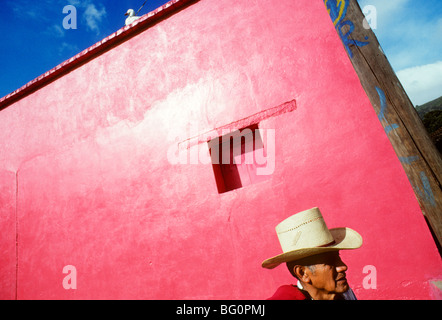 Portrait of man in front of his residence, San Pedro, Guatemala Stock Photo