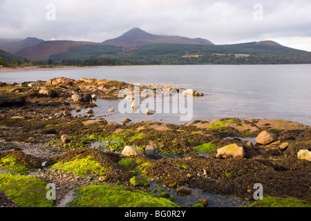 View across Brodick Bay to Goatfell, Brodick, Isle of Arran, North Ayrshire, Scotland, United Kingdom, Europe Stock Photo
