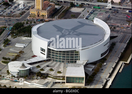 aerial view above American Airlines Arena downtown Miami Florida Stock Photo