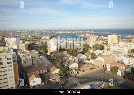 Senegal, Dakar, town overview, harbour, sea, Africa, West, Africa,  peninsula, the Cape Verde, port, town, town view, capital, street, houses,  condemned house, demolition works, high rises, traffic, town traffic,  container port, ship