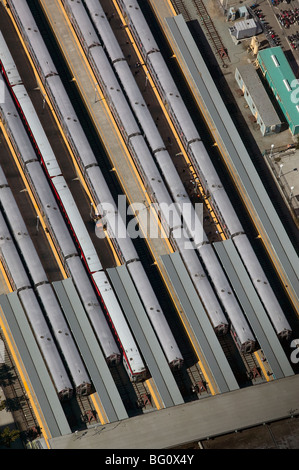 aerial view above CalTrain commuter rail terminal San Francisco California Stock Photo