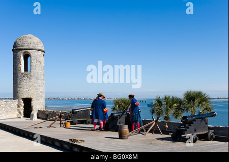 Gun firing demonstration on the San Carlos Bastion in the Castillo de San Marcos, St Augustine, Florida, USA Stock Photo