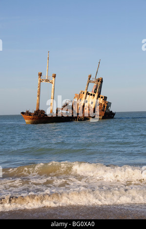 Ship wreck just off the beach near the Royal Lodge, Sine Saloum Delta, Senegal, West Africa, Africa Stock Photo