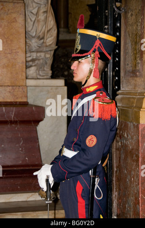 Guard at Mausoleum of General Jose de San Martin, Metroplitan Cathedral, Plaza de Mayo, Buenos Aires, Argentina Stock Photo