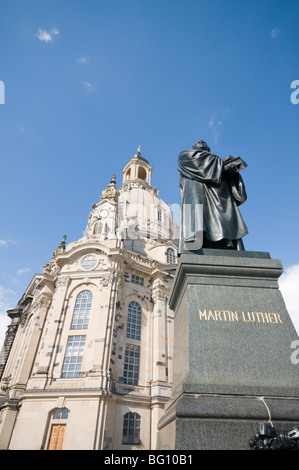 Frauenkirche (Church of Our Lady) with statue of Martin Luther, Dresden, Saxony, Germany, Europe Stock Photo