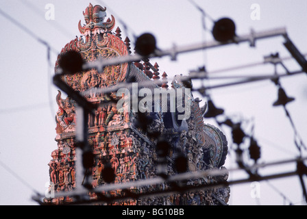 Power lines and the Meenakshi Amman Temple, Madurai, India Stock Photo ...