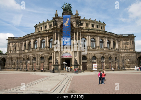 Semper Opera House in the Theaterplatz, Dresden, Saxony, Germany, Europe Stock Photo