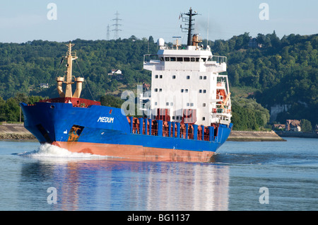 Cargo on River Seine near Rouen, Normandy, France, Europe Stock Photo