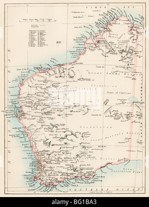 Map of Western Australia, 1870s. Color lithograph Stock Photo