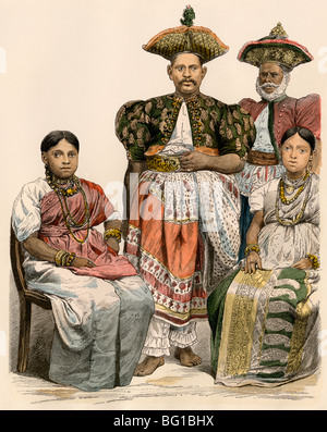 Well-to-do people of Ceylon (Sri Lanka), 1800s. Hand-colored print Stock Photo