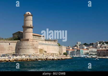 Fort Saint Jean, former Lighthouse Tower & Entrance to the 'Vieux Port' or Old Port, Marseille or Marseilles, Provence, France Stock Photo