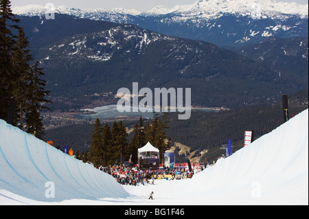 Telus Festival half pipe competition, Whistler mountain resort, venue of 2010 Winter Olympic Games, British Columbia, Canada Stock Photo