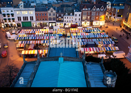 Cambridge Market Cityscape - aerial view taken at dusk of the night market Stock Photo